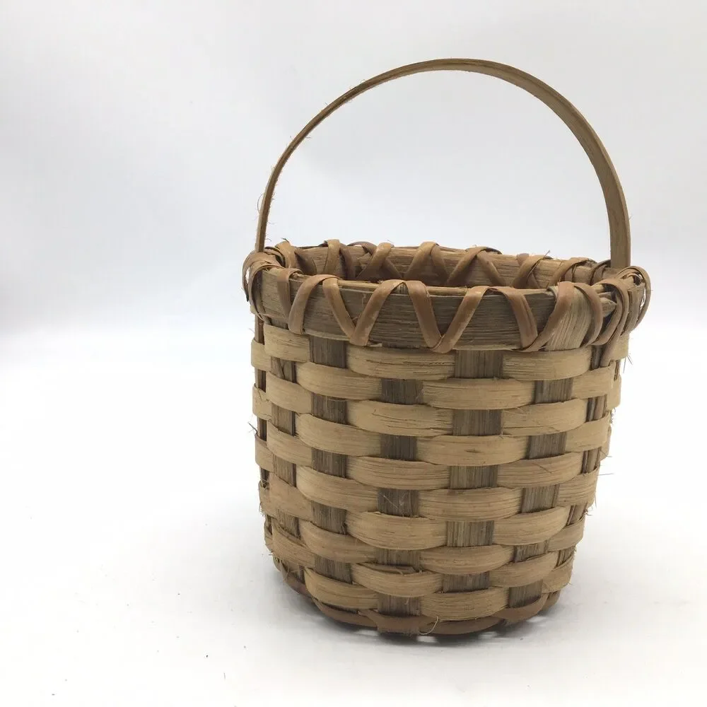 Vintage Primitive Split Oak Hand Woven Gathering Basket Cottage Core Farmhouse